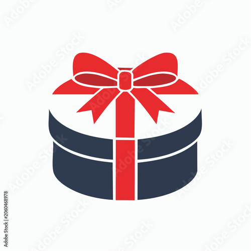 Round Gift Box with Red Ribbon and Bow Icon