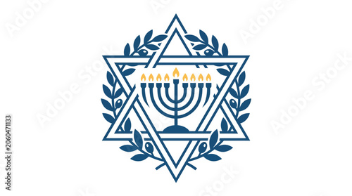 Bilde på lerret Minimalist flat design 2D icon of a Hanukkah menorah elegantly enclosed in a geo