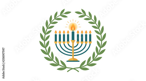 Obraz na plátně Minimalist flat design 2D icon of a Hanukkah menorah elegantly enclosed in an ol