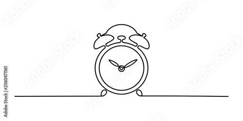Fényképezés Alarm clock drawn with a single continuous black line representing time and punc