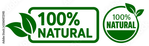 Natural product badge label sticker organic bio leaf green set