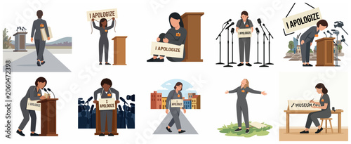 Photos Collection of Illustrations Showing People Expressing Regret and Making Public A