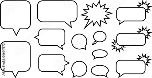 Εκτύπωση καμβά Minimalist comic speech bubble set with thought balloon explosive flash and roun