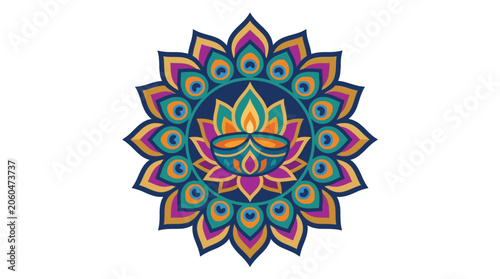 Foto Minimalist flat design 2D icon of a sacred Diwali diya lamp glowing softly in a