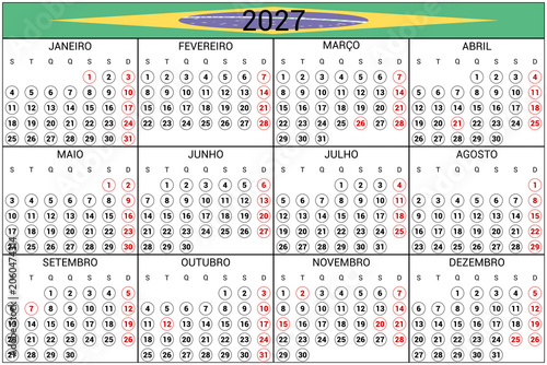 2027 Calendar Brazil Holidays Native Language Horizontal High Res