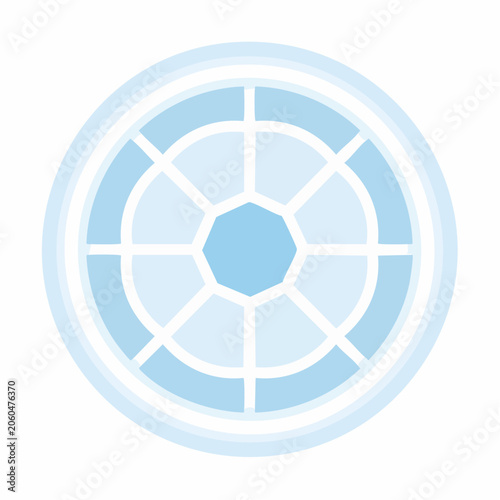 Circular window with geometric pattern