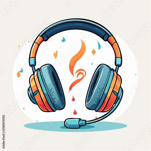 Illustration of Gaming Headphones with Fire and Confetti