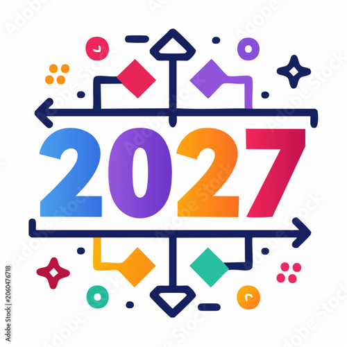Year 2027 with colorful abstract elements and arrows