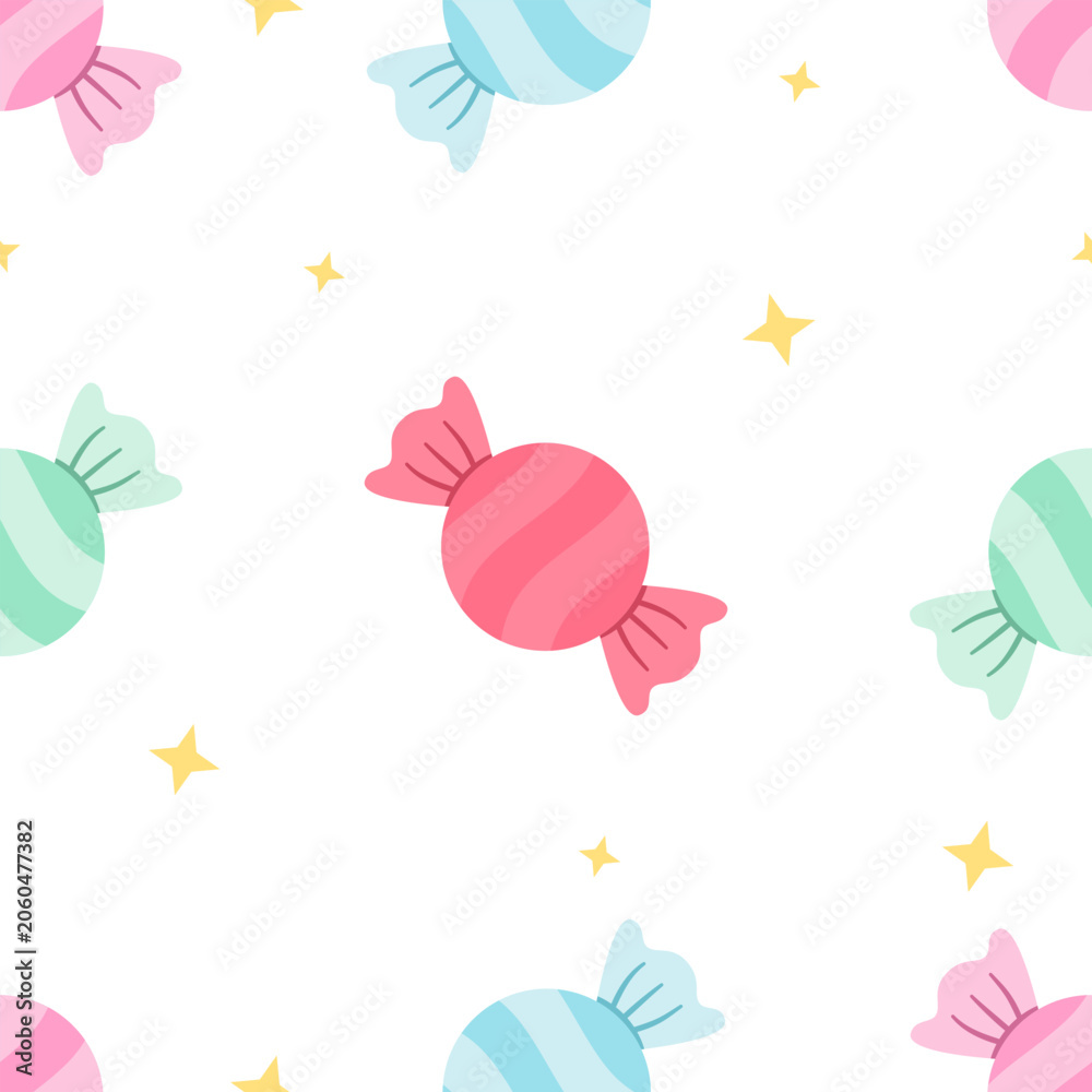Obraz premium Pastel candies float gently among twinkling stars