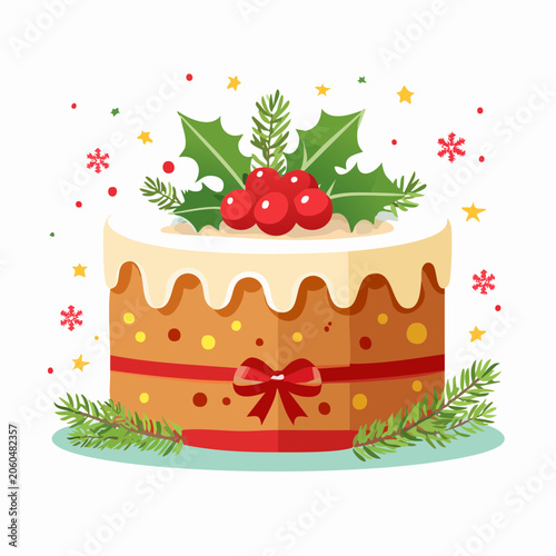 Christmas Fruitcake with Holly and Berries