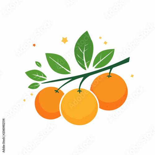 Oranges on a branch with leaves and stars