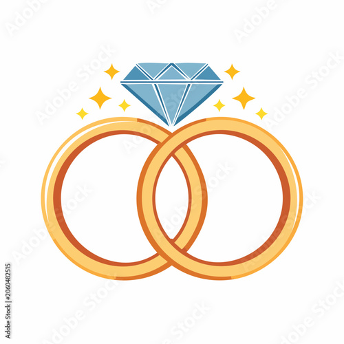 Interlocking Wedding Rings with Diamond and Sparkles