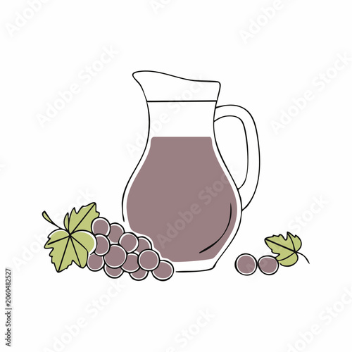 Pitcher of Grape Juice with Grapes and Leaves
