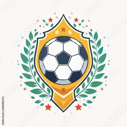 Soccer Ball Emblem with Laurel Wreath and Stars