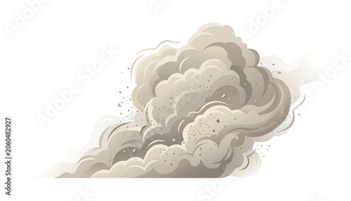 Heavy dust cloud trail or smoke explosion isolated on white background