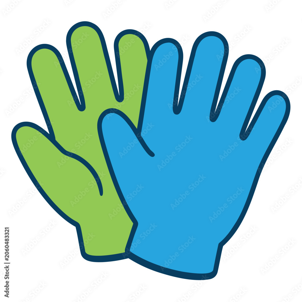 Fototapeta premium Illustration of two gloves, one blue and one green, on a white background for sanitation