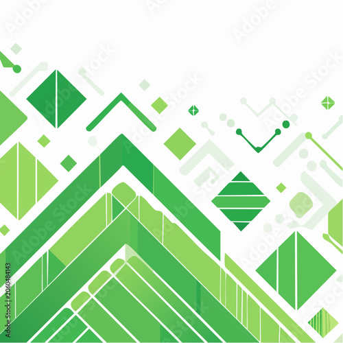 Abstract Green Geometric Pattern with Digital Network Elements