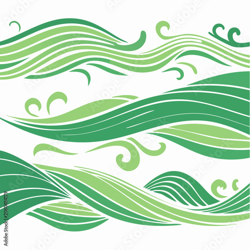 Abstract Green Waves and Swirls Pattern