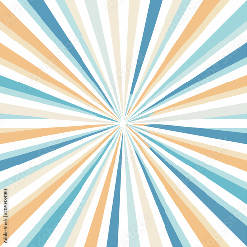 Abstract Sunburst Pattern with Blue, Orange, and Cream Stripes