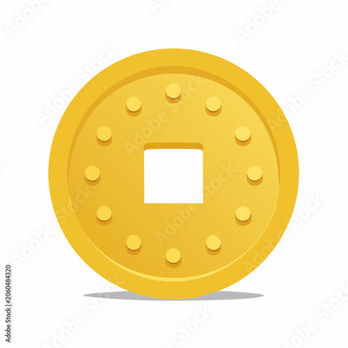 Golden Chinese Coin with Square Hole