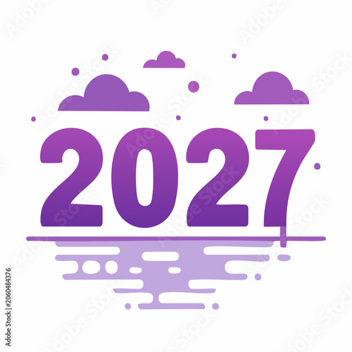 Happy New Year 2027 with Purple Clouds and Water Reflection