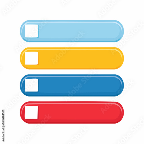 Set of Four Colorful Horizontal Rounded Rectangles with Square Icons