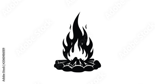 Fotografía Campfire with burning flames black silhouette on a white background