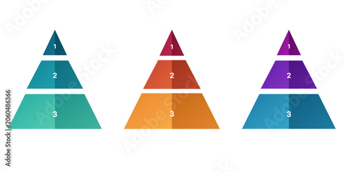 Colorful traffic cones in pyramid cone shapes isolated on a white background, designed as a clean 3D vector illustration symbolizing safety decoration and hierarchy levels