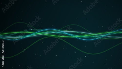 фотографія A horizontal composition showcasing abstract flowing lines of light against a dark, starry background