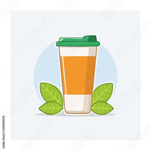 Flat design takeaway coffee cup with green leaves