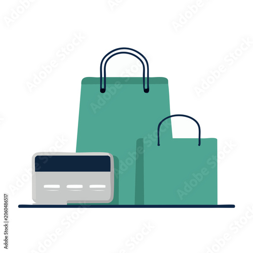 Flat icon of shopping bags and credit card