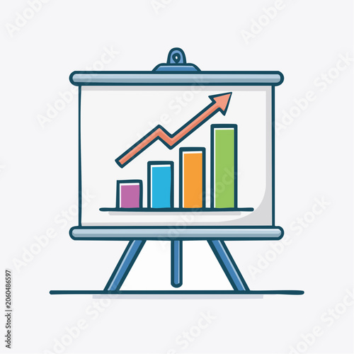 Presentation Board with Upward Trend Graph and Bar Chart