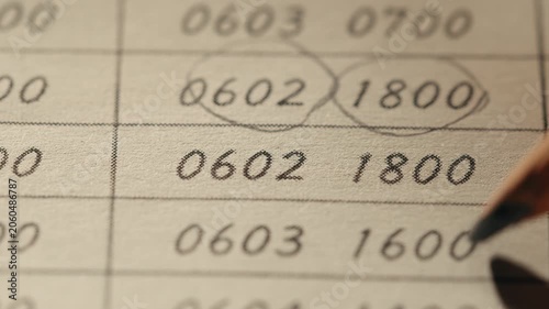 Pencil circles numbers on a spreadsheet of business documents in the office