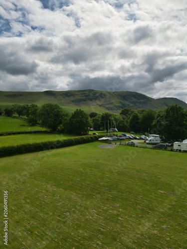 Aerial View of Lake Districts Valley and Mountains of UK. Drone Camera View Was Captured From Medium High Altitude During Mostly Dramatic Cloudy Day of Summer 2026