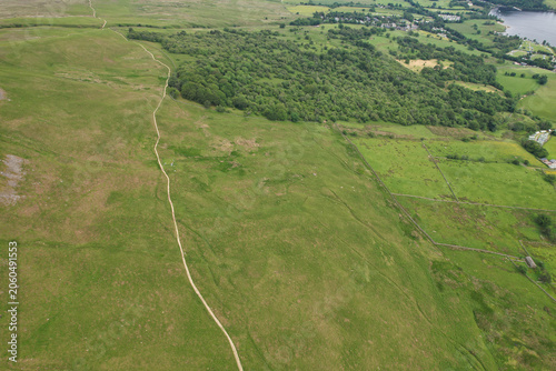 Aerial View of Lake Districts Valley and Mountains of UK. Drone Camera View Was Captured From Medium High Altitude During Mostly Dramatic Cloudy Day of Summer 2026