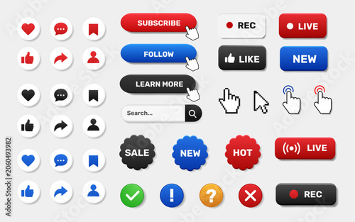 Large Modern User Interface Buttons, Icons and Web Elements Collection