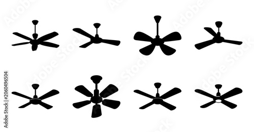 Cuadro en lienzo Black fan blades in different styles - Various black ceiling fan blade designs shown in simple line art style for icons or illustrations