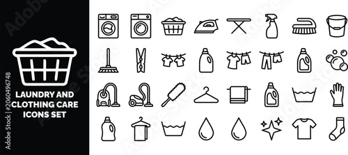 Bild auf Leinwand Laundry and clothing care set, featuring washing machines, detergent bottles, ir