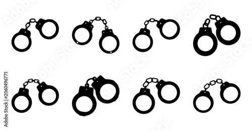 Konstfotografi Handcuffs icon set in black and white - Minimalist black and white vector icon s