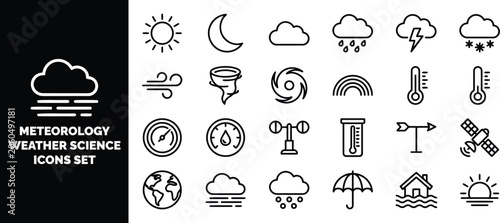 Φωτογραφία Meteorology and weather science set, featuring line symbols for sun, rain, cloud