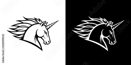 Unicorn Head Silhouette - A Majestic Creature in Black and White.