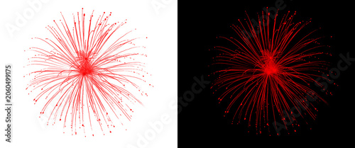 Принти на полотні Red firework burst on white and black backgrounds, vibrant pyrotechnic explosion
