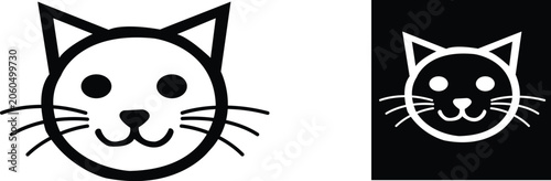Black and white simple cat face icons on white and black backgrounds kitten feline