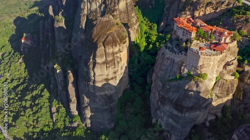 Christian abbey. Meteora remote mountains of Greece
