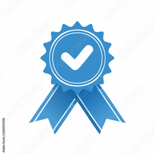 Blue Ribbon with Check Mark Icon
