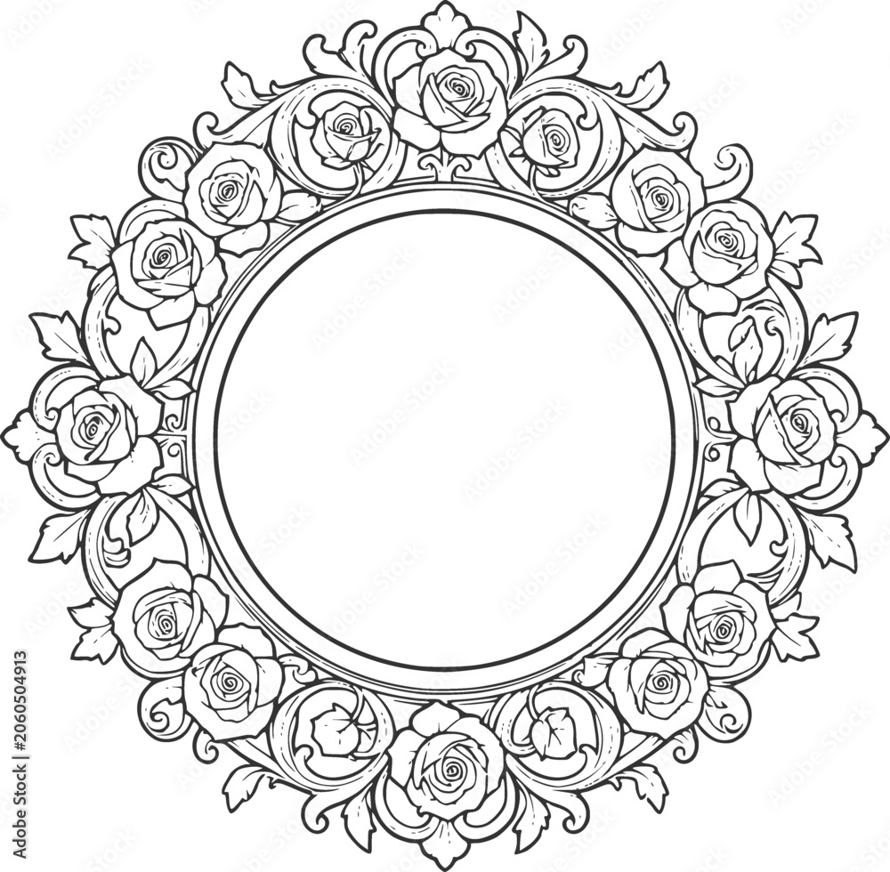 Obraz premium Vintage Floral Classic Circular Frame Silhouette