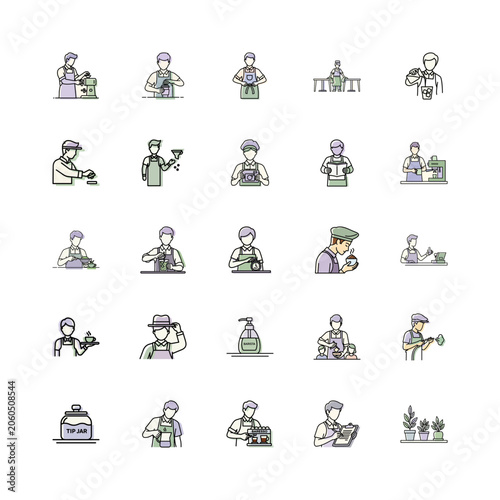 Barista Coffee Shop Icons or Coffee Bar Illustration Set