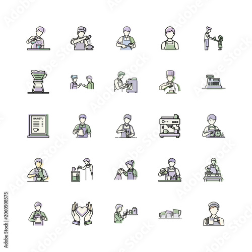 Coffee Shop Barista Icons or Cafe Service Illustration Design