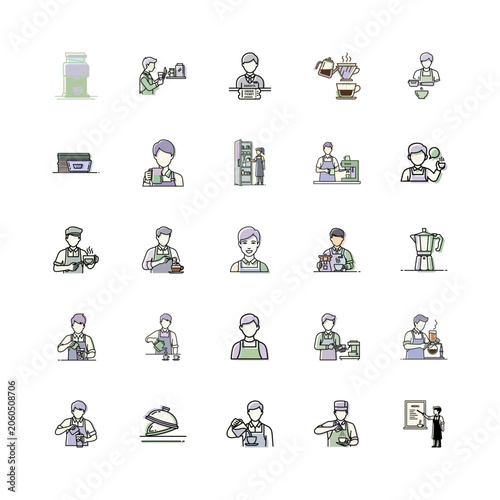 Barista Coffee Icons Set or Coffee Shop Illustrations Collection