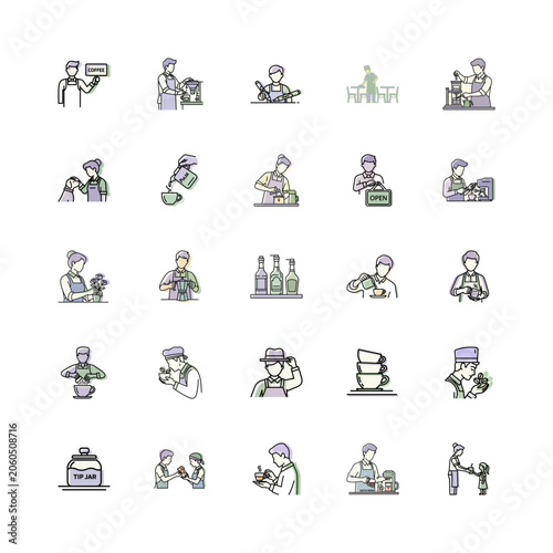 Barista Coffee Shop Illustration or Coffee Shop Barista Icons